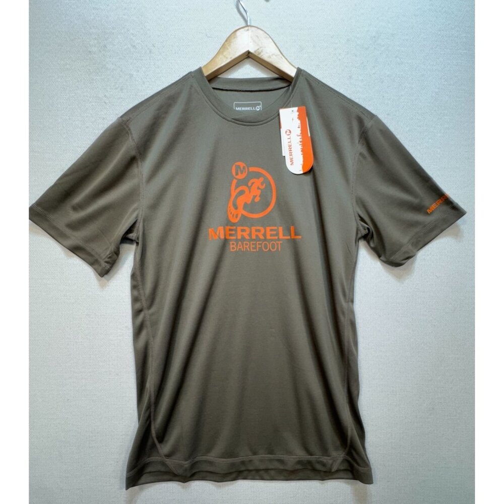 Merrell Barefoot Men's Casual T-Shirt Opti-Wick Size S Gray Stretch Short Sleeve
